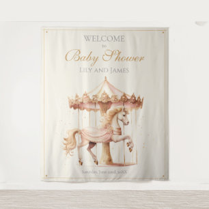 Tenture Bienvenue à la baby shower Cheval Carrousel Rose V