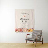 Tenture Bienvenue à la Baby Shower de fleurs sauvages aqua (En situation)