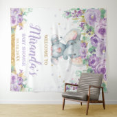 Tenture Bienvenue à la Baby Shower Éléphant Mignon Fleurs (En situation (horizontale))