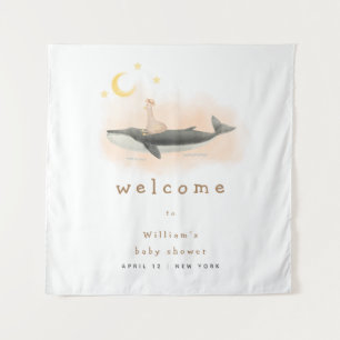 Tenture Bienvenue à la Baby Shower Neutre Vintage Baleine
