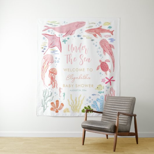 Tenture Bienvenue à la Baby Shower Sous La Mer Fille (En situation)