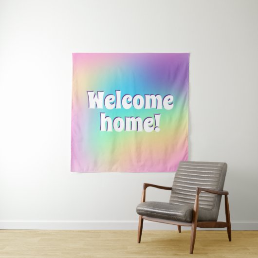 Tenture Bienvenue à la maison ! Pastel Rainbow (En situation)