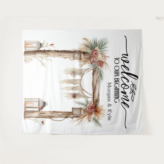 Tenture Bienvenue à notre début - Rustic Mariage Contexte (Devant (Horizontal))