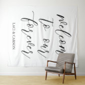 Tenture "Bienvenue à notre Forever" Mariage Tapestry fond (En situation (horizontale))