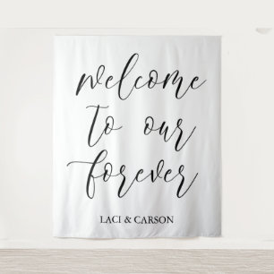 Tenture "Bienvenue à notre Forever" Mariage Tapestry fond