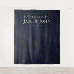 Tenture Bienvenue à notre Mariage Blue Black Leopard Backd