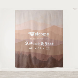 Tenture Bienvenue à Retro Mountain et Forest Pink Mariage