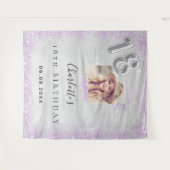 Tenture Bienvenue argent paillettes violettes 18 ans (Devant (Horizontal))