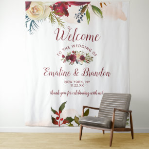 Tenture Bienvenue au mariage aquarelle hivernal du Manoir