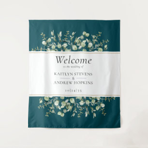 Tenture Bienvenue au mariage au eucalyptus bleu-vert
