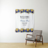 Tenture Bienvenue au mariage de pivoine aquarelle bleue et (En situation)