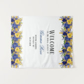 Tenture Bienvenue au mariage de pivoine aquarelle bleue et (Devant (Horizontal))