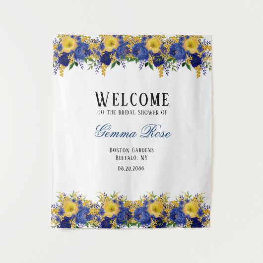 Tenture Bienvenue au mariage de pivoine aquarelle bleue et (Devant)