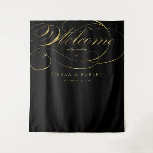 Tenture Bienvenue au mariage élégant avec faux script feui (Devant)