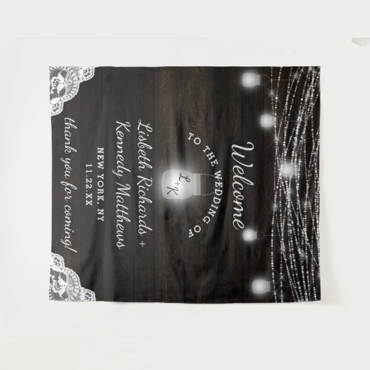 Tenture Bienvenue au mariage en bois rustique d'Oak Ridge  (Devant (Horizontal))