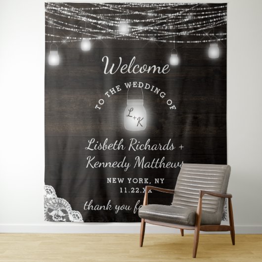 Tenture Bienvenue au mariage en bois rustique d'Oak Ridge (En situation)