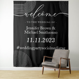 Tenture Bienvenue au mariage simple géométrique noir
