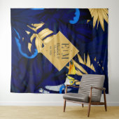 Tenture Bienvenue au mariage tropical Navy et or (En situation (horizontale))