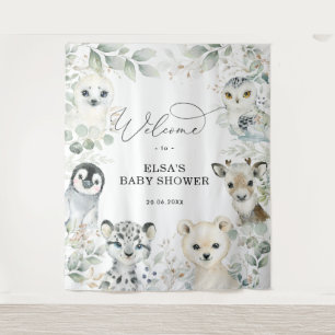 Tenture Bienvenue Bébé Animaux Arctiques Or Verdure d'Hive