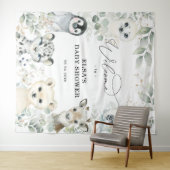 Tenture Bienvenue Bébé Animaux Arctiques Vert de Noël Or (En situation (horizontale))