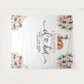 Tenture Bienvenue Bébé Cerf Baby Shower Fond Floral Rose (Devant (Horizontal))