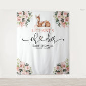 Tenture Bienvenue Bébé Fête de Naissance Cerf Fond Rose Fl (Devant)