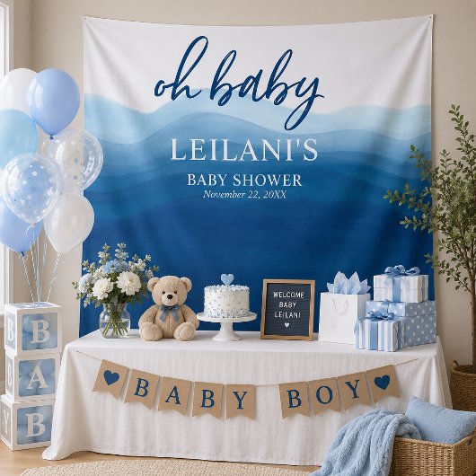 Tenture Bienvenue Bébé Shower Fond Dégradé Bleu