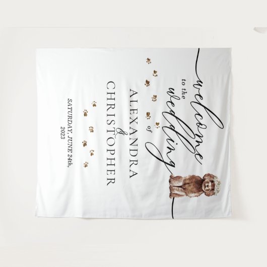 Tenture Bienvenue chez le Chien Brown mariage Cavapoo (Devant (Horizontal))