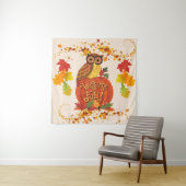 Tenture Bienvenue Chouette Automne Feuilles Selfie fond (En situation)