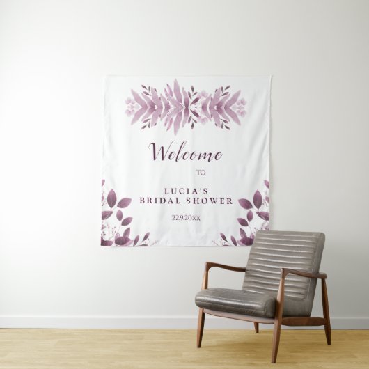 Tenture Bienvenue élégante bordeaux à grandes feuilles pou (En situation)