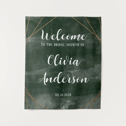 Tenture Bienvenue Emerald Green Gold Fête des mariées géom (Devant)