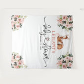 Tenture Bienvenue Fée Baby Shower Fond Floral Rose (Devant (Horizontal))