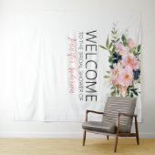 Tenture Bienvenue Fleurs Rose et Bleu (En situation (horizontale))