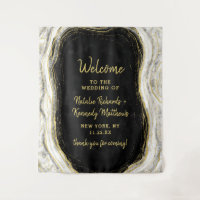 Bienvenue Mariage Géode Agate Noir Blanc & Or