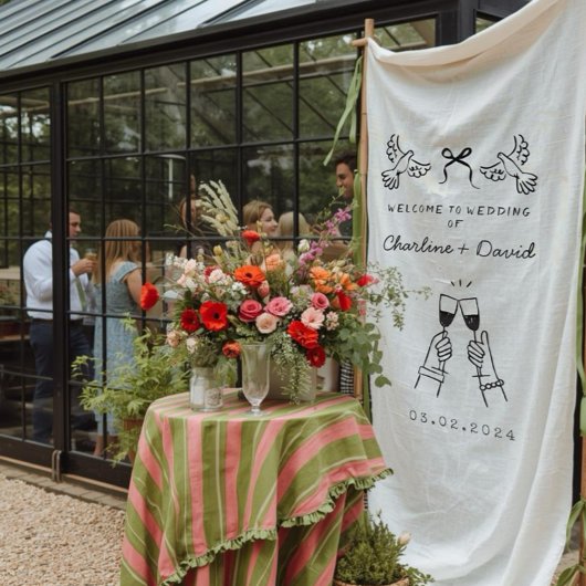 Tenture Bienvenue Mariage Gribouillage Dessiné à la Main