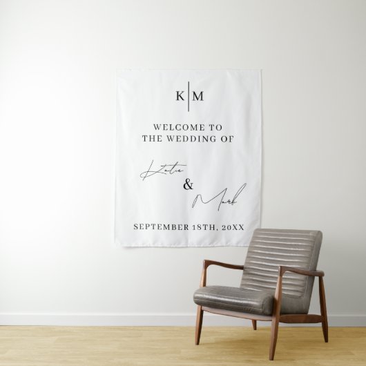 Tenture Bienvenue Moderne À Notre Signe Script Mariage (En situation)