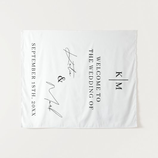 Tenture Bienvenue Moderne À Notre Signe Script Mariage (Devant (Horizontal))