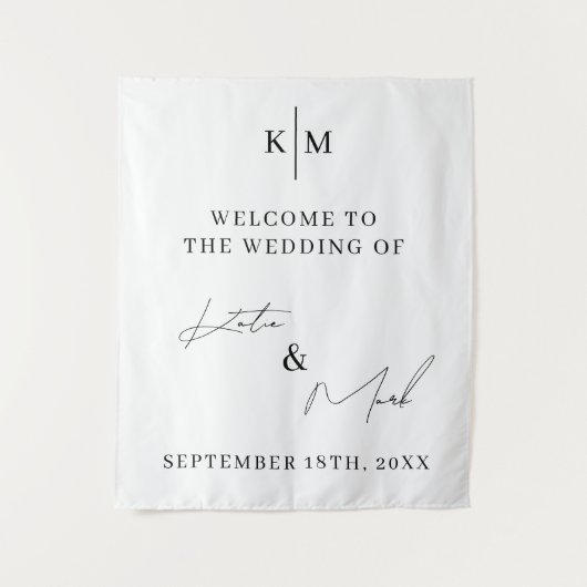 Tenture Bienvenue Moderne À Notre Signe Script Mariage (Devant)