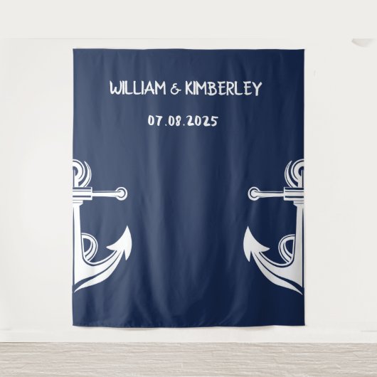 Tenture Bienvenue Nautical Navy Blue Ancre Mariage (Devant)