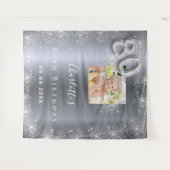 Tenture Bienvenue paillettes photo argent 80e anniversaire (Devant (Horizontal))