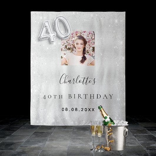 Tenture Bienvenue photo paillettes argent 40e anniversaire