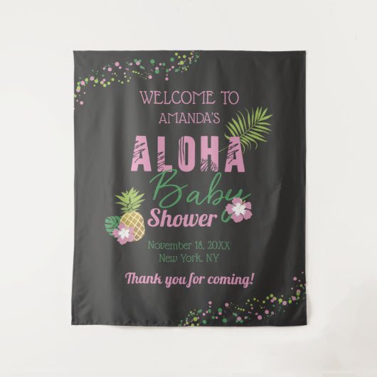 Tenture Bienvenue pour bébé rose et vert Aloha (Devant)