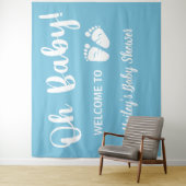 Tenture Bienvenue pour la fête de bébé garçon Bleu (En situation)