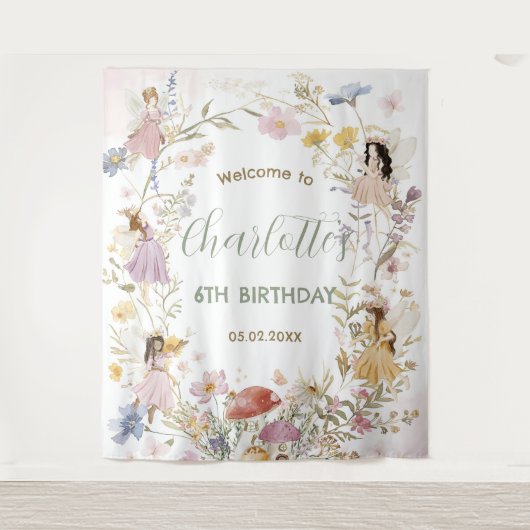 Tenture Bienvenue pour l'anniversaire des fleurs de prairi (Devant)