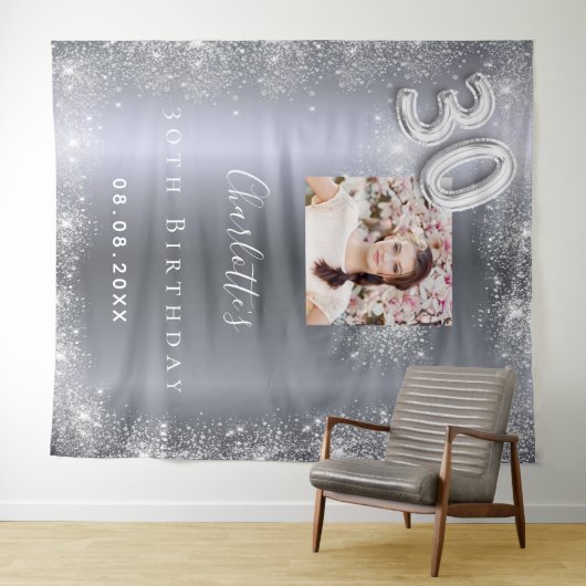 Tenture Bienvenue poussière de paillettes argentées pour 3 (En situation (horizontale))