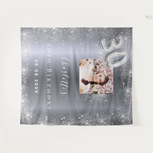 Tenture Bienvenue poussière de paillettes argentées pour 3 (Devant (Horizontal))