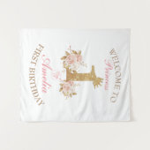 Tenture Bienvenue Princesse Couronne Or Rose 1er Anniversa (Devant (Horizontal))