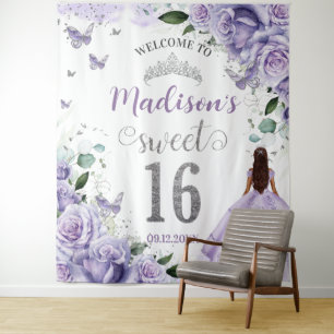 Tenture Bienvenue Princesse Fleuriste de 16 Roses Violette