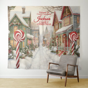 Tenture Bienvenue sur la rue Candy Cane Christmas Backdrop
