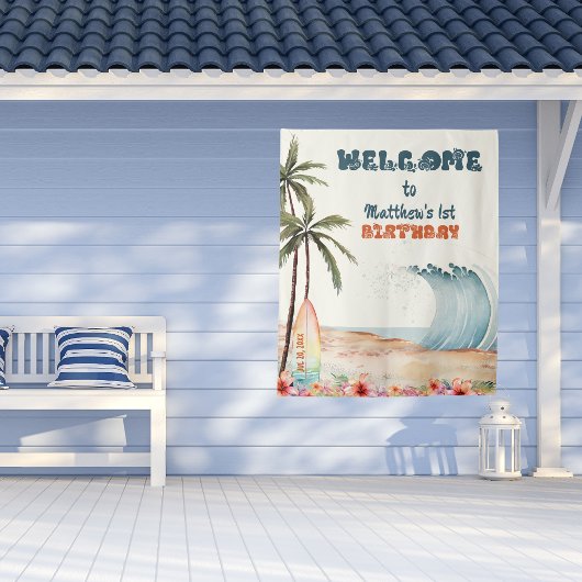 Tenture Big One Beach Surf fête d'anniversaire